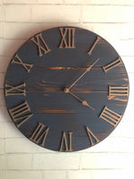 Load image into Gallery viewer, 14&quot; Rustic Blue Clock with Copper numbers and a silent mechanism for Jean
