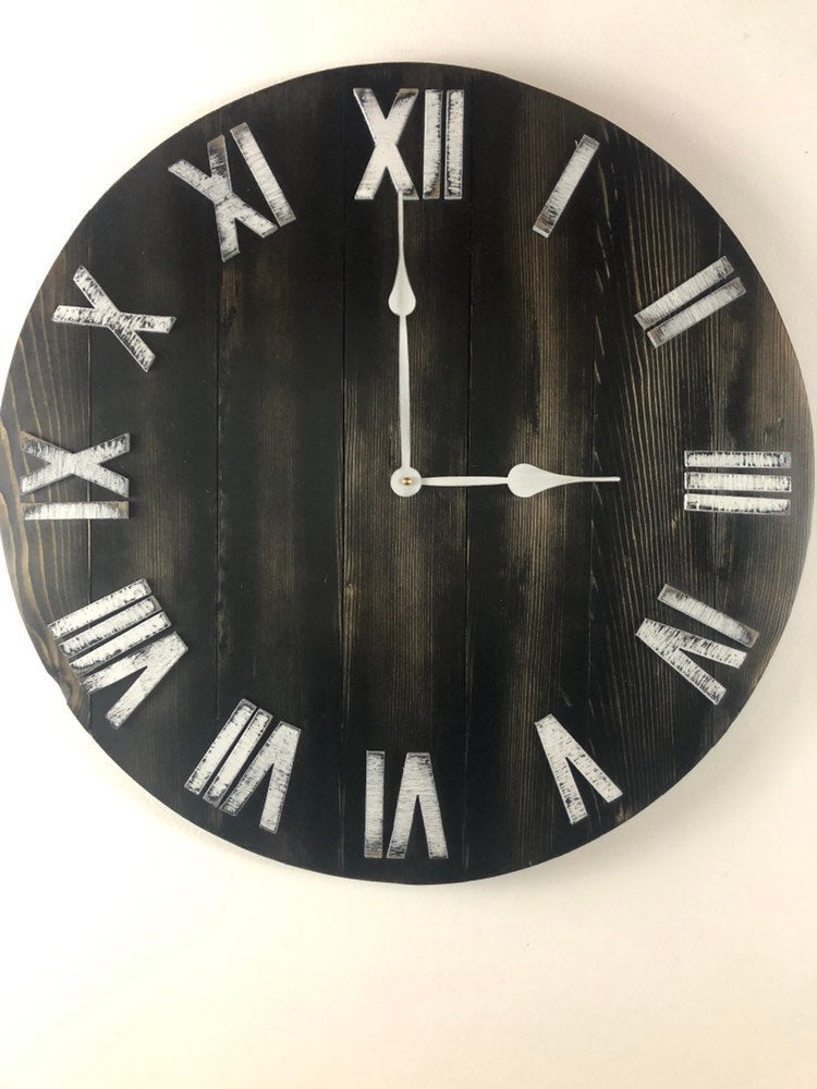 24" Black and White Distressed Clock for Dave Mandelkorn