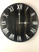 Load image into Gallery viewer, 24&quot; Black and White Distressed Clock for Dave Mandelkorn
