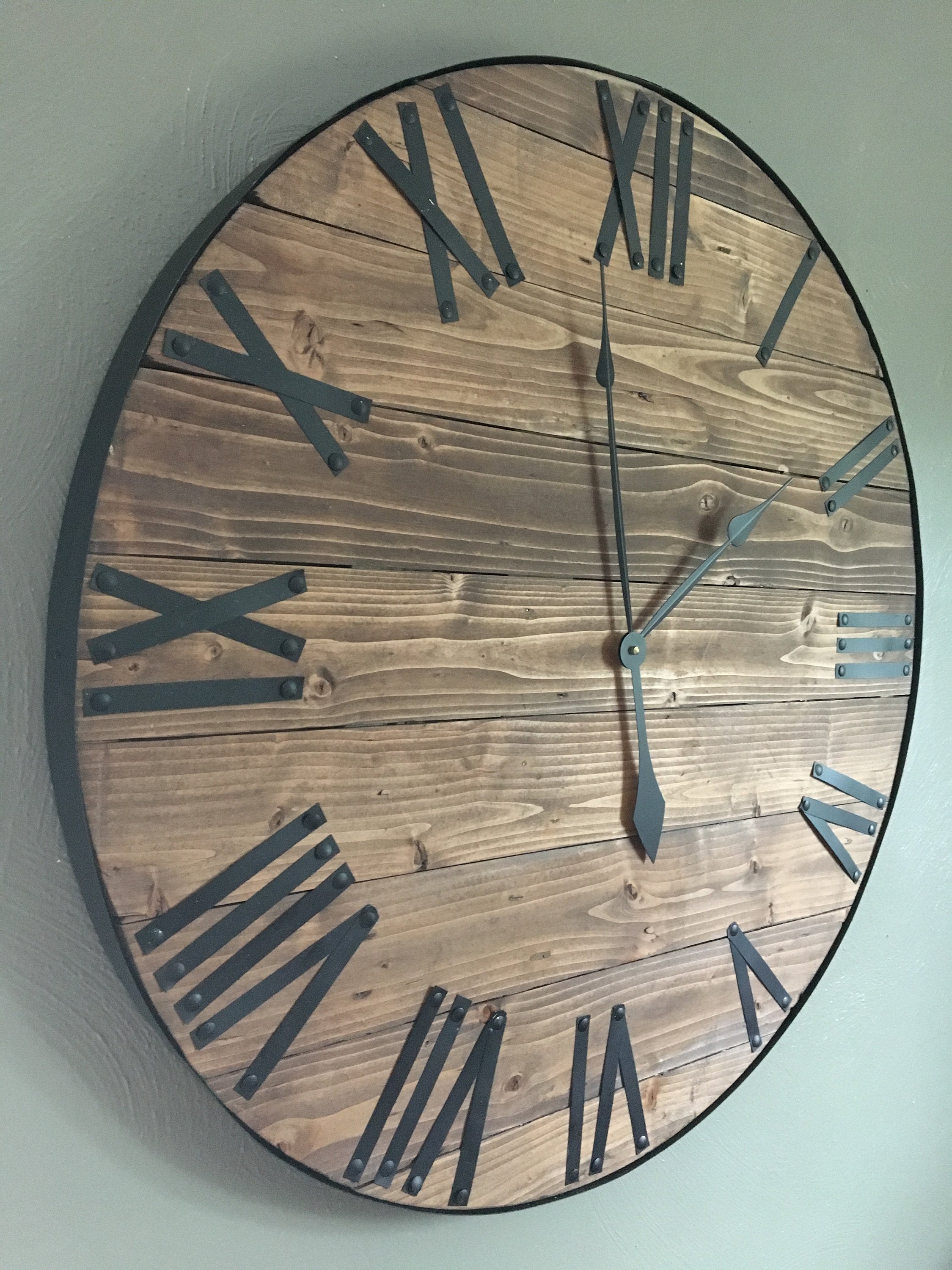 Oversized Rustic Wooden Wall Clock