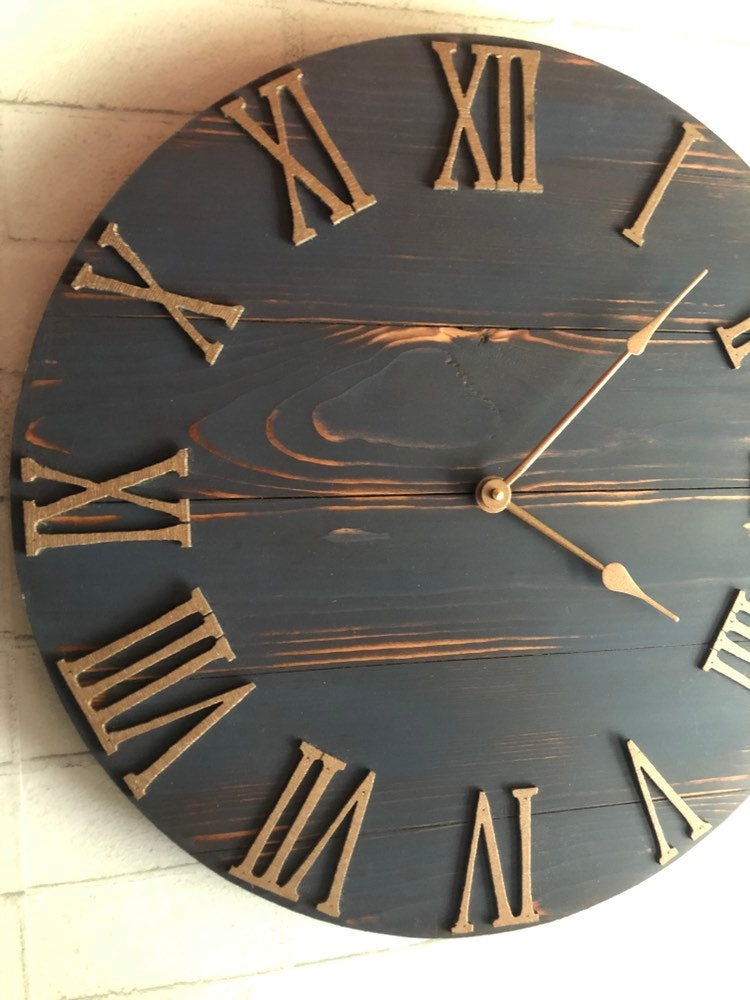 30” Black & Copper Rustic Farmhouse Kitchen Clock for Kelly