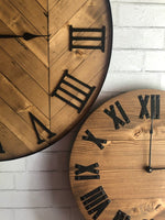 Load image into Gallery viewer, 42&quot; Rustic Wood Herringbone Clock for Stephanie Bellamy
