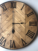 Load image into Gallery viewer, 42&quot; Rustic Wood Herringbone Clock for Stephanie Bellamy
