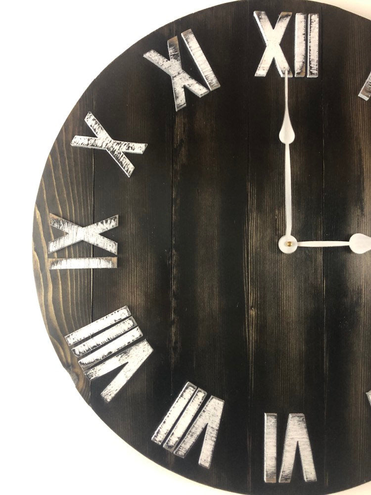 Black and White Distressed Rustic Wooden Farmhouse Wall Clock