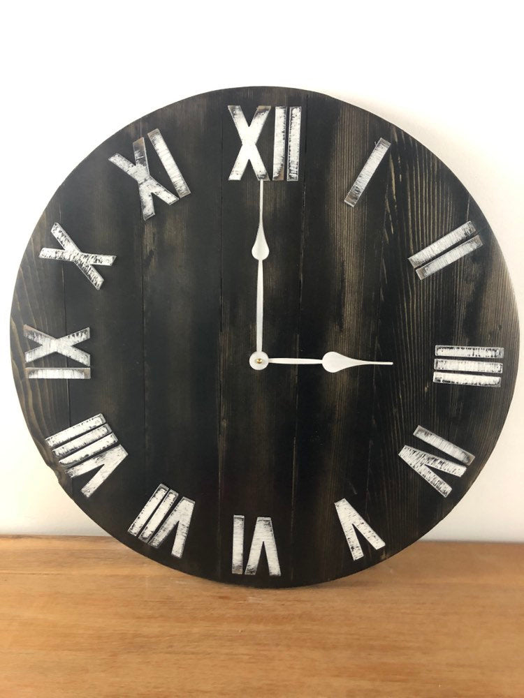 Black and White Distressed Rustic Wooden Farmhouse Wall Clock