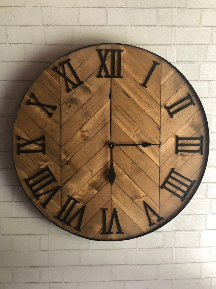 42" Rustic Wood Herringbone Clock for Stephanie Bellamy