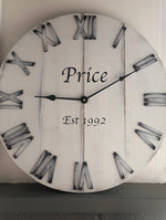 Load image into Gallery viewer, 24&quot; White Farmhouse Rustic Distressed Wall Clock, Can be Personalized with Family Last Name Established Year
